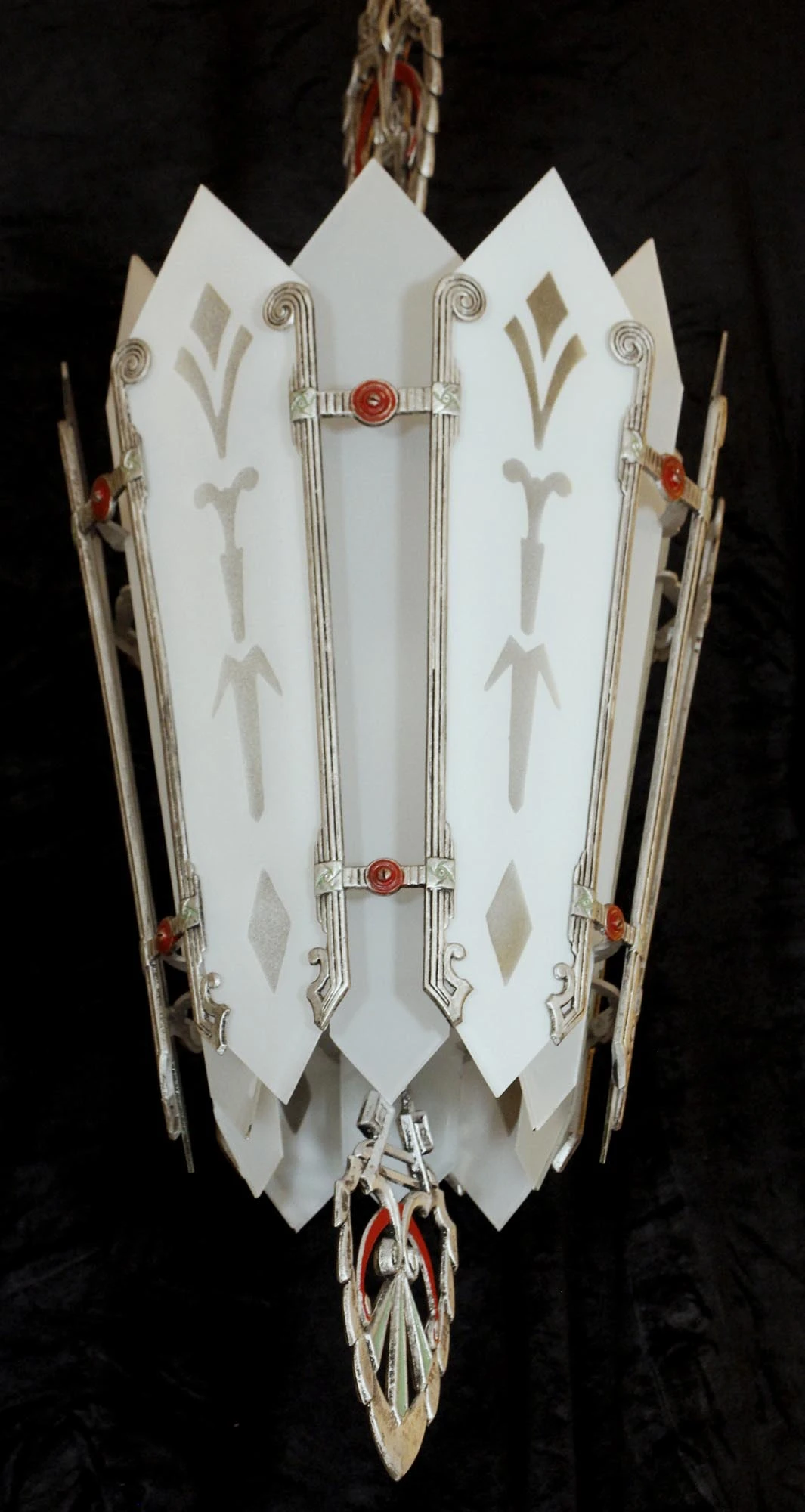 1930s Art Deco Polychrome Pendant Light With Etched Glass 5 1930s Art Deco Polychrome Pendant Light With Etched Glass - Image 3
