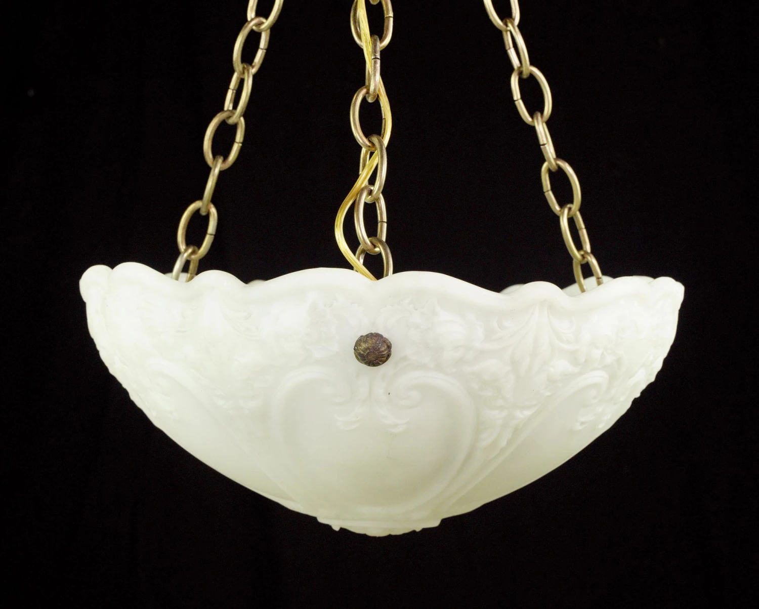 Antique Victorian White Glass Dish Brass Pendant Light 5 Antique Victorian White Glass Dish Brass Pendant Light - Image 3