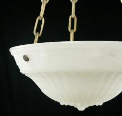 Victorian Ornate Milk Glass Dish Polished Brass Chain Pendant Light -OGT Sale Store up lights for sale q282850
