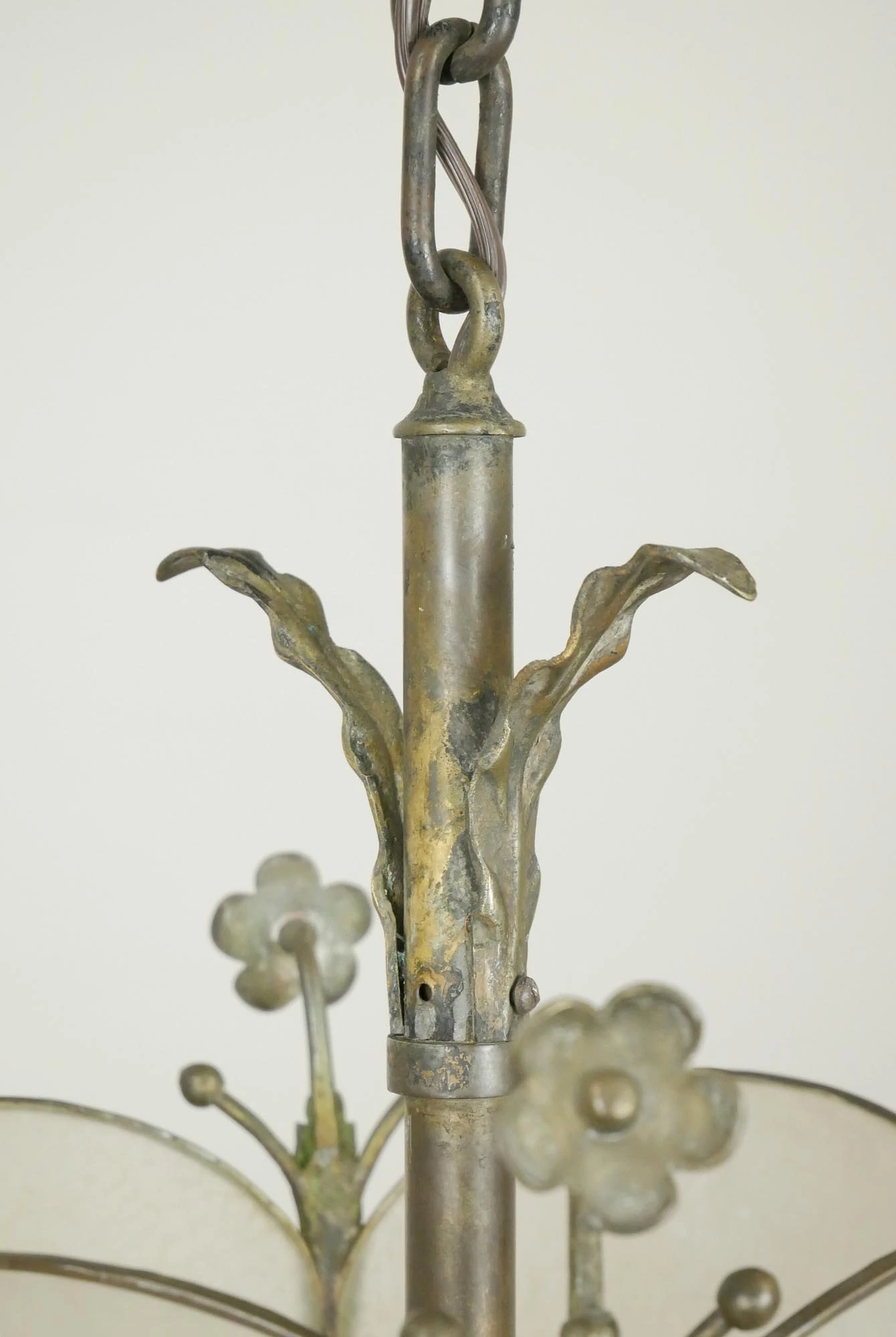 French Textured Glass Brass Frame Pendant Light 5 French Textured Glass Brass Frame Pendant Light - Image 3