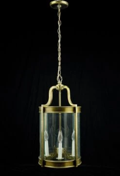 French Brass & Glass 4 Light Round Lantern Pendant Light