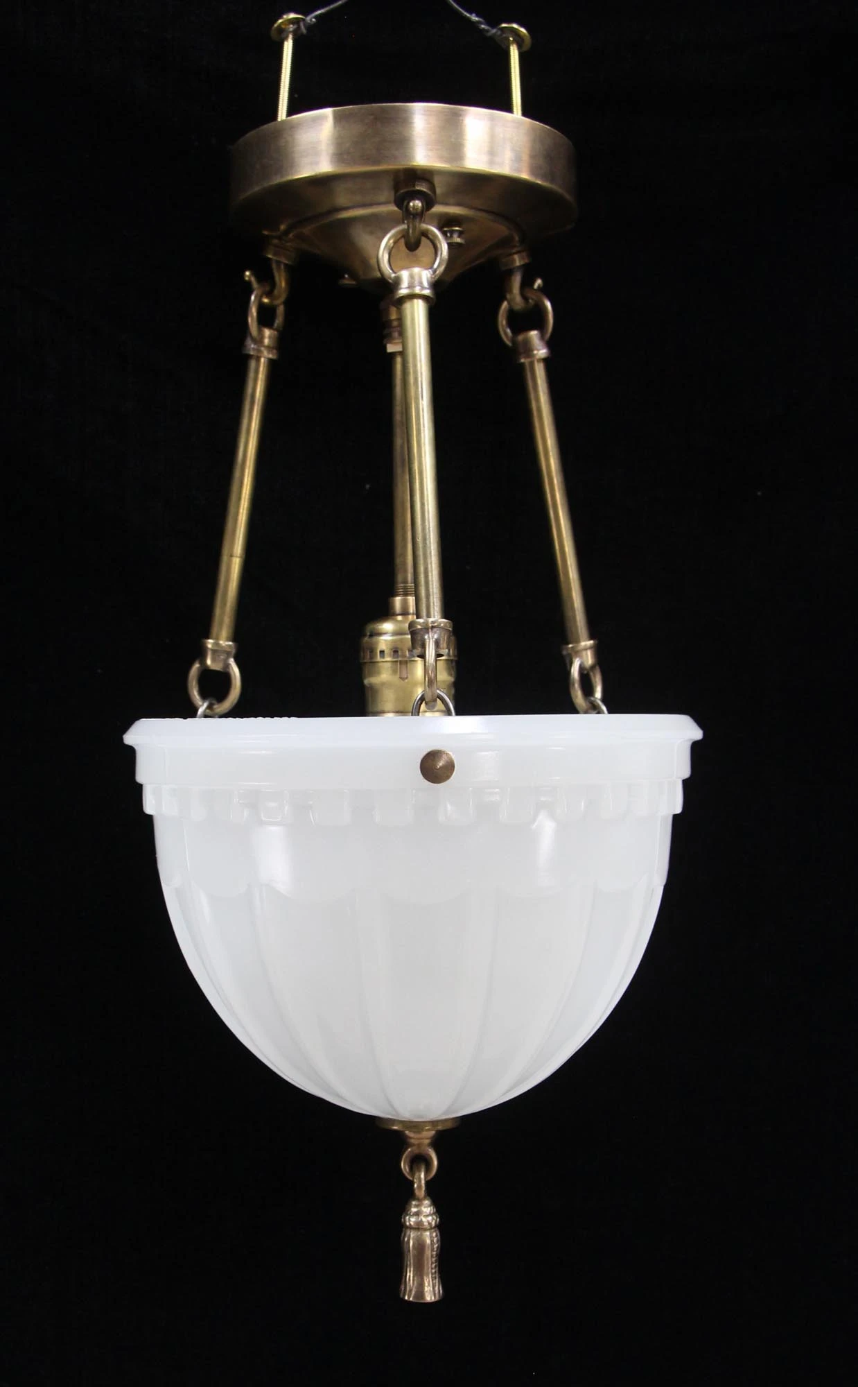 Pair Of Victorian Fluted Milk Glass Vestibule Pendant Lights 4 Pair Of Victorian Fluted Milk Glass Vestibule Pendant Lights - Image 2