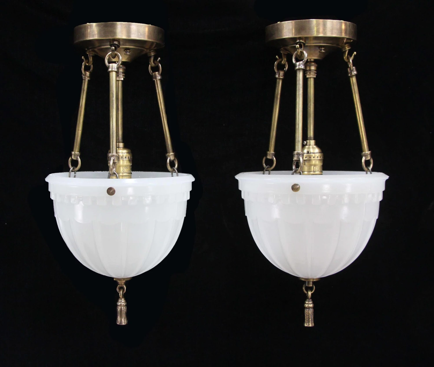 Pair Of Victorian Fluted Milk Glass Vestibule Pendant Lights 3 Pair Of Victorian Fluted Milk Glass Vestibule Pendant Lights