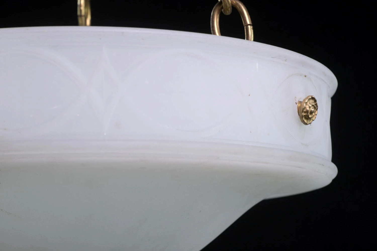 Cast Milk Glass Dish Pendant Light With Ornate Details And Bisque Finish 4 Cast Milk Glass Dish Pendant Light With Ornate Details And Bisque Finish - Image 2