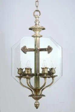 Antique Silvered Bronze Bank Pendant Light With Glass Panes -OGT Sale Store up lights q278400