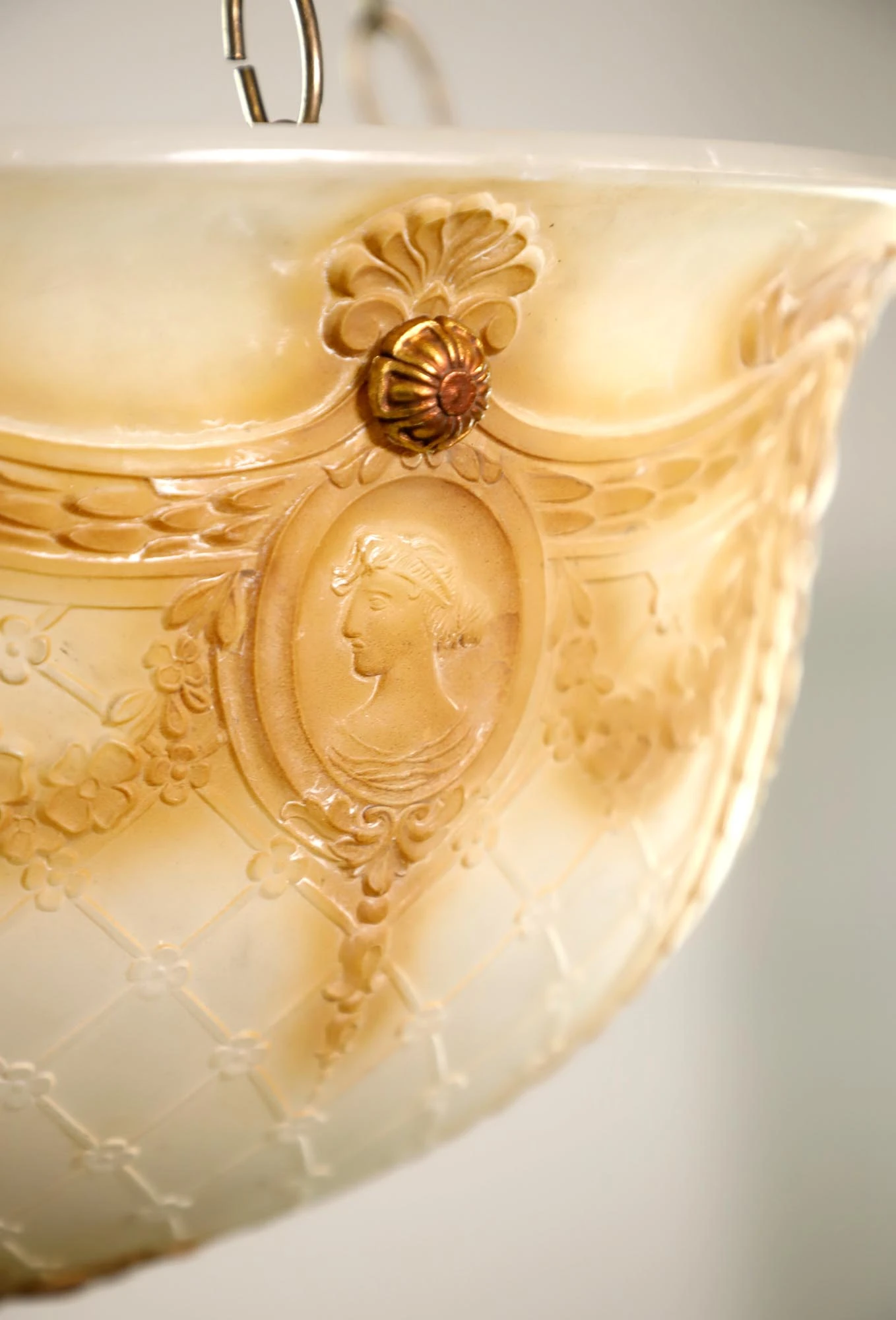 Victorian Figural Dish Glass Brass Chain Pendant Light 4 Victorian Figural Dish Glass Brass Chain Pendant Light - Image 2