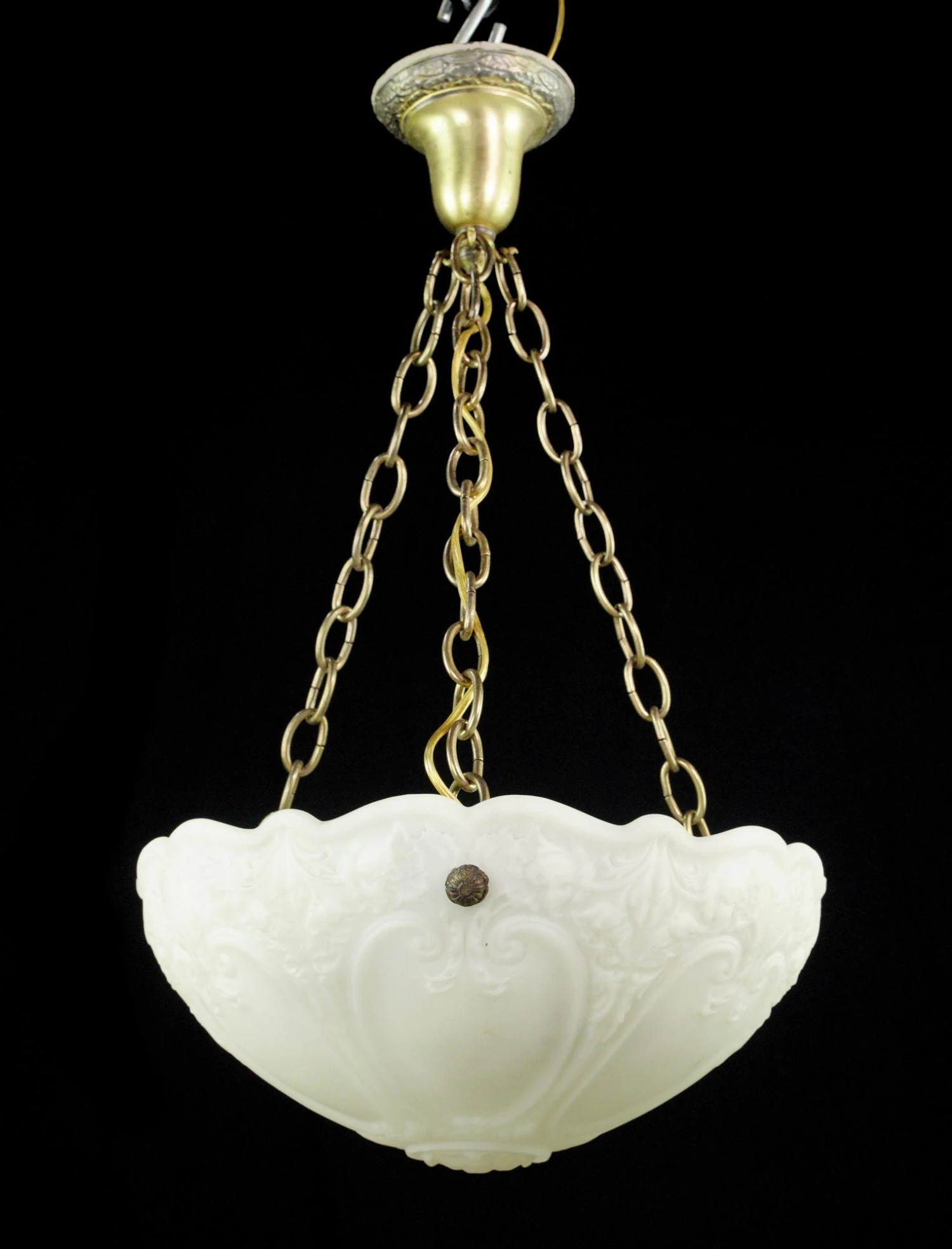 Antique Victorian White Glass Dish Brass Pendant Light 4 Antique Victorian White Glass Dish Brass Pendant Light - Image 2