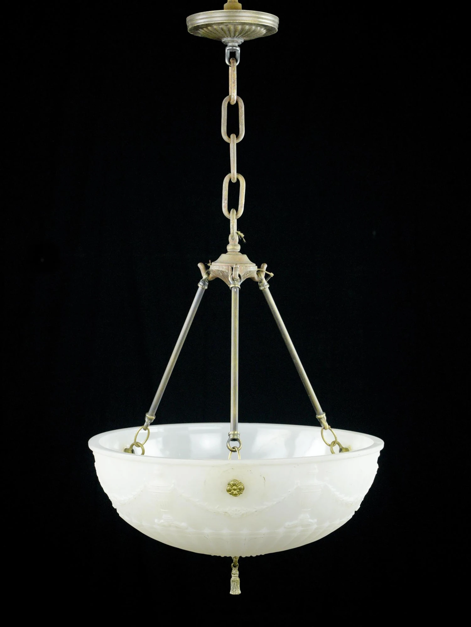 Victorian Urn White Cast Glass Dish Brass Pendant Light 4 Victorian Urn White Cast Glass Dish Brass Pendant Light - Image 2