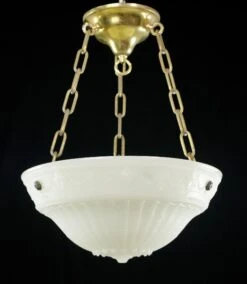 Victorian Ornate Milk Glass Dish Polished Brass Chain Pendant Light -OGT Sale Store up lights q282850