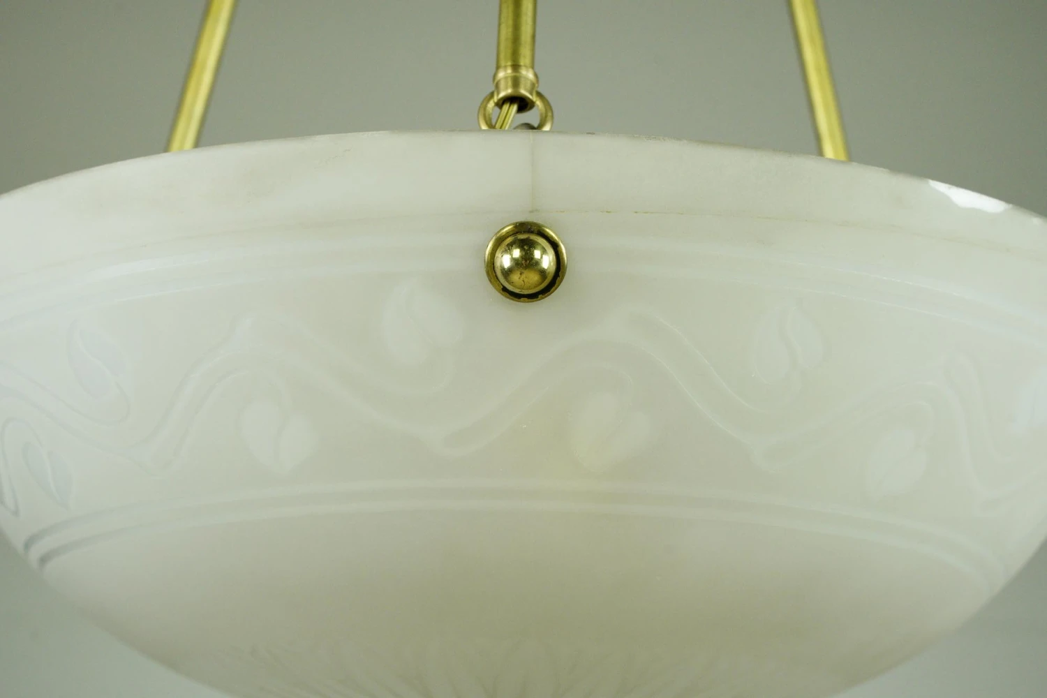 Modern White Etched Glass Dish Brass Pole Pendant Light 4 Modern White Etched Glass Dish Brass Pole Pendant Light - Image 2