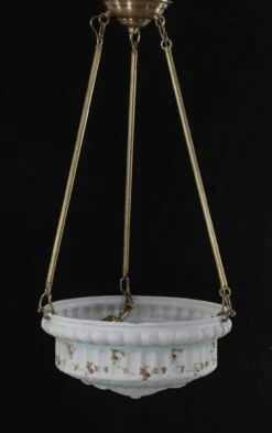 Restored Brass Pole Floral Cast Glass Pendant Light