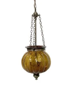 Val Saint Lambert Antique 9 In. Amber Crystal Glass Bell Jar Pendant Light