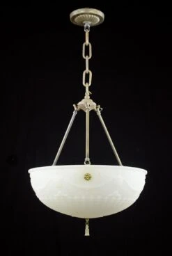 Victorian Urn White Cast Glass Dish Brass Pendant Light