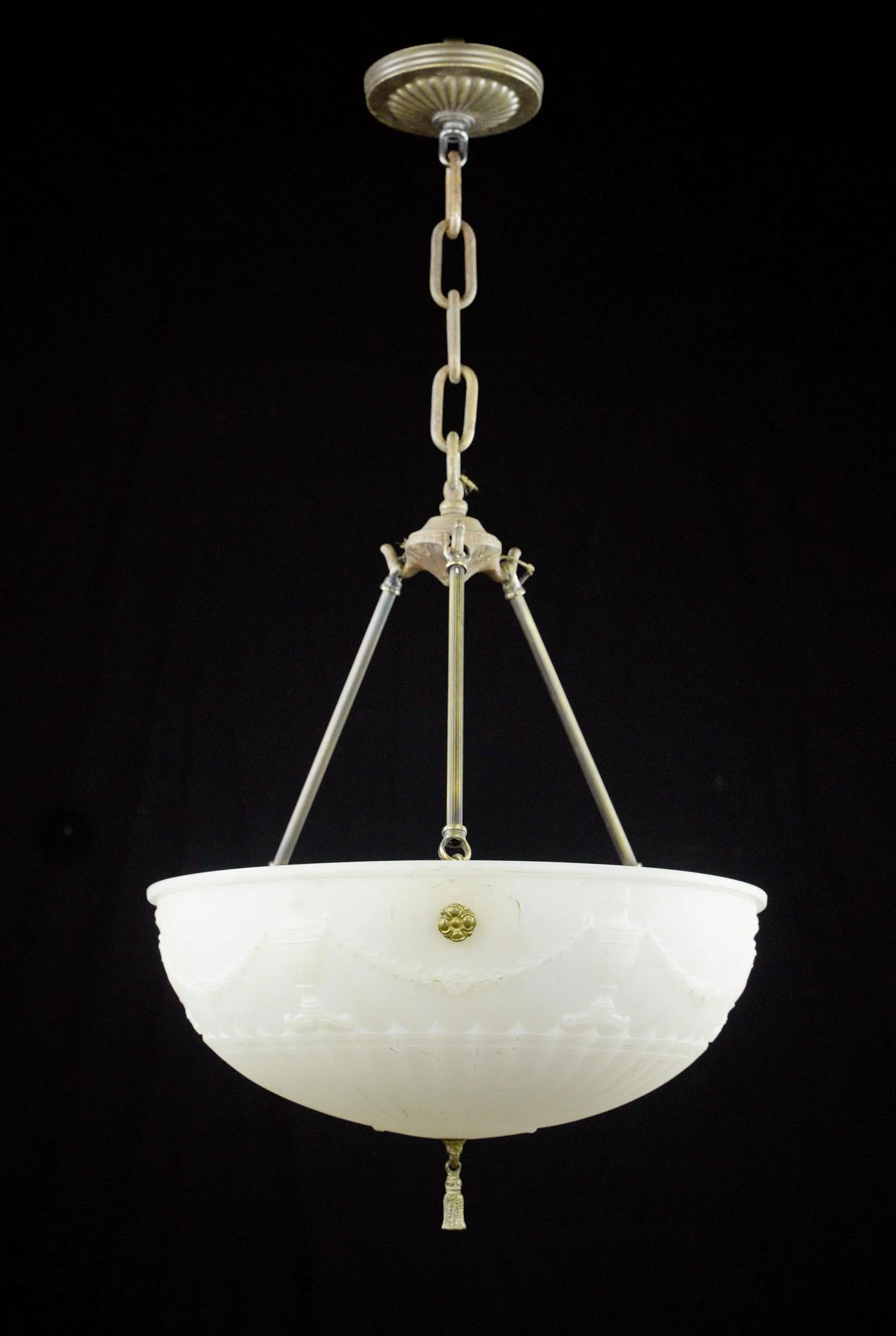 Victorian Urn White Cast Glass Dish Brass Pendant Light 3 Victorian Urn White Cast Glass Dish Brass Pendant Light