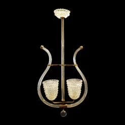 Vintage Murano Lyre Crystal Poles & 2 Rostrato Cams Pendant Light
