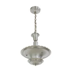 Vintage Scalloped Edge Aluminum Art Deco Pendant Light