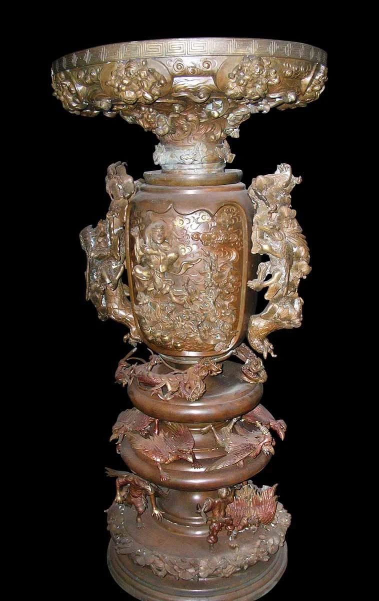 Pair Of Highly Ornate Bronze Japanese Urns 5 Pair Of Highly Ornate Bronze Japanese Urns - Image 3