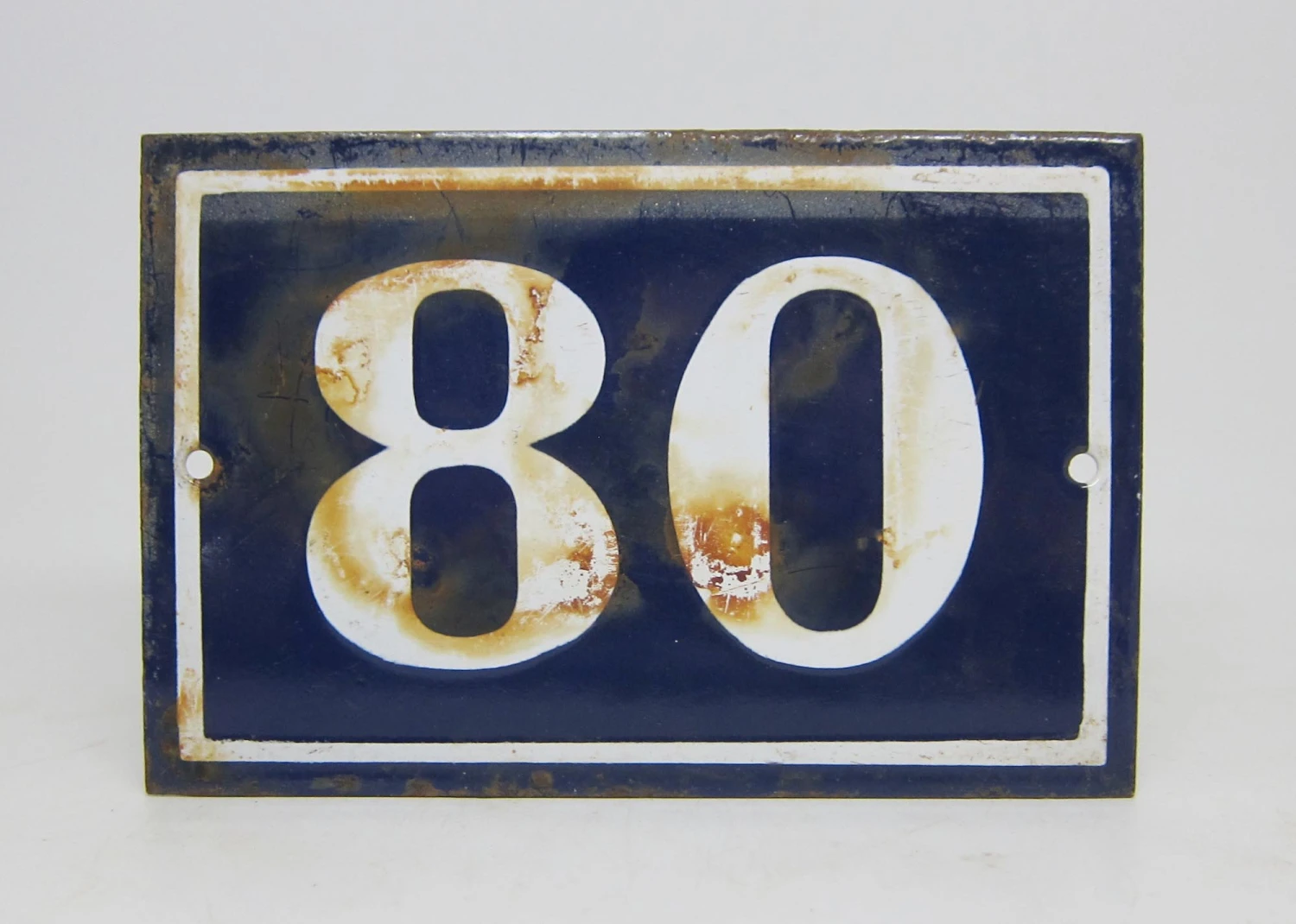 Blue & White Enamel Number 80 Sign 3 Blue & White Enamel Number 80 Sign