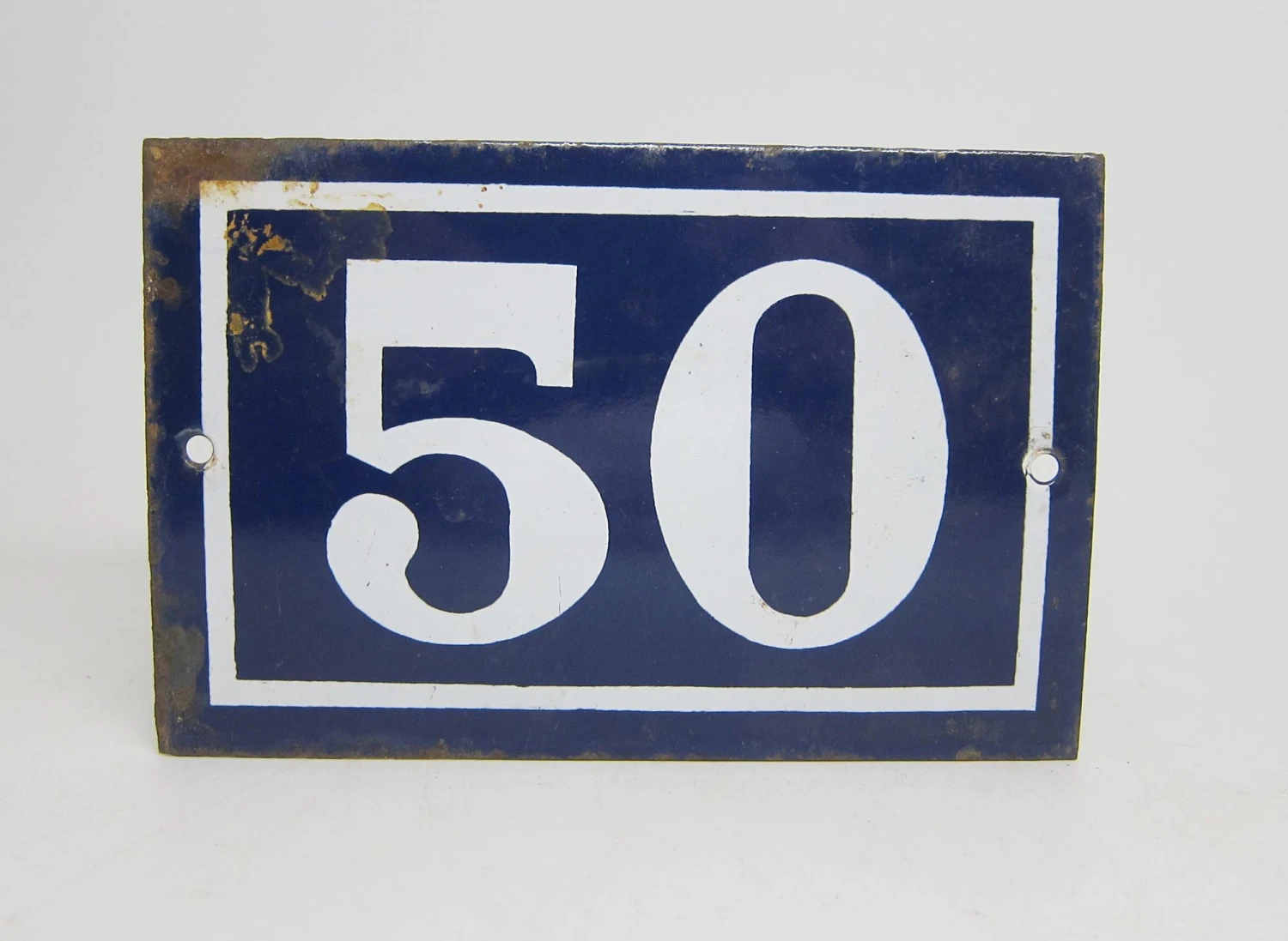 Blue & White Enamel Number 50 Sign 5 Blue & White Enamel Number 50 Sign - Image 3