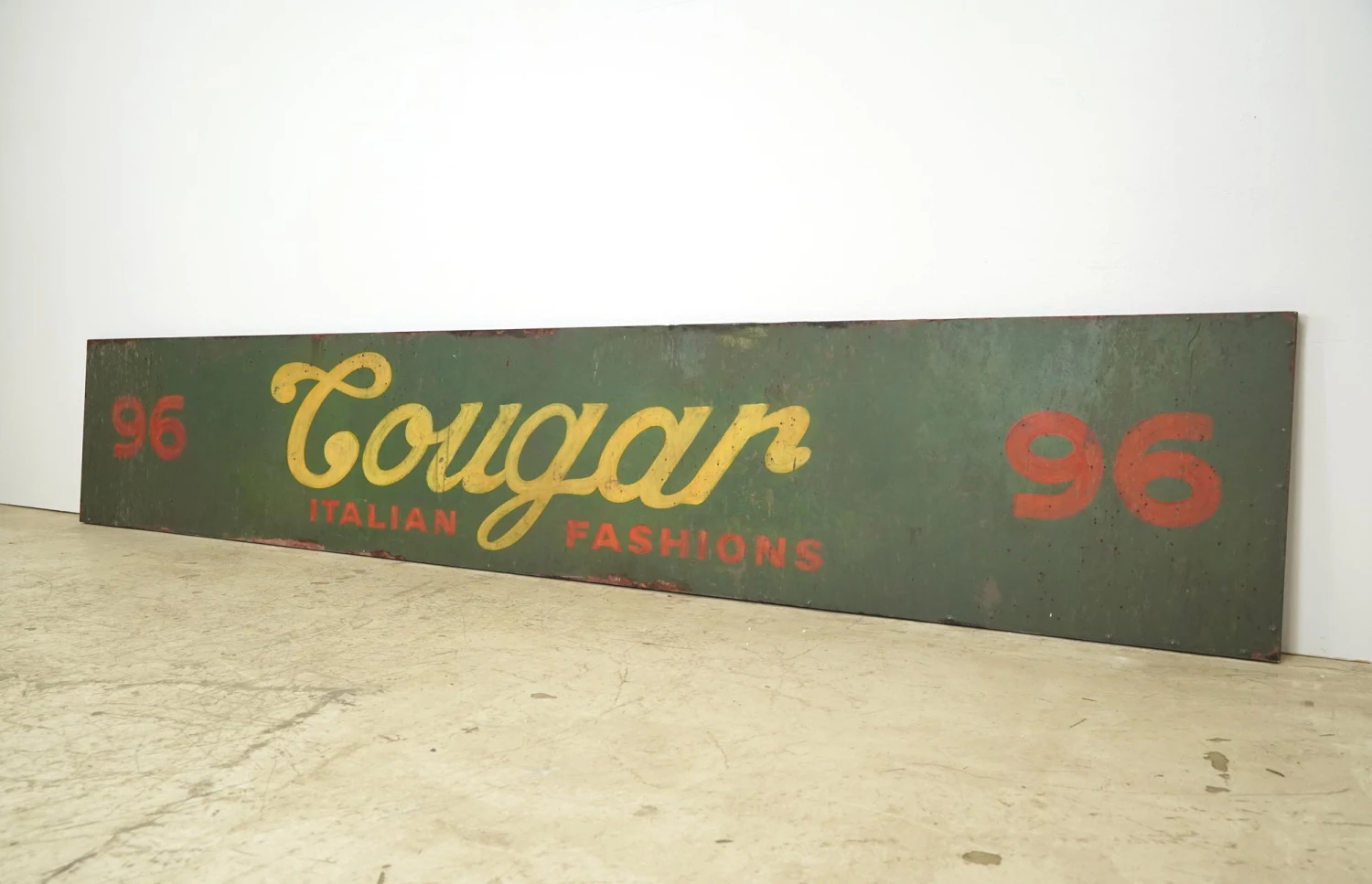 Reclaimed 128.375 In. Cougar Italian Fashions Aluminum Movie Prop Sign 4 Reclaimed 128.375 In. Cougar Italian Fashions Aluminum Movie Prop Sign - Image 2