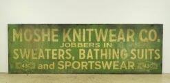 Reclaimed 111.375 In. Moshe Knitwear Co. Aluminum Movie Prop Sign