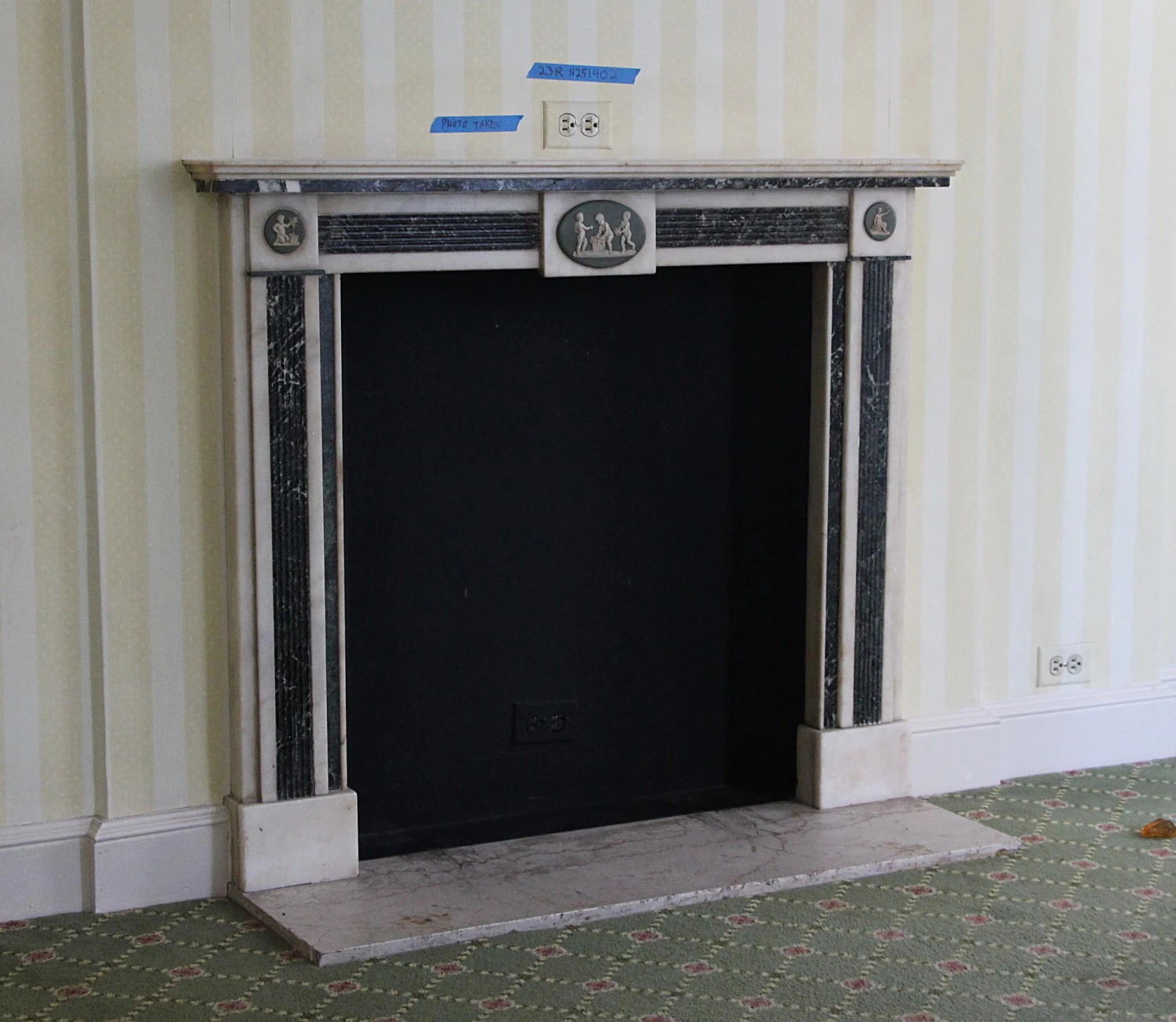 Waldorf Astoria Green & White Figural Marble Mantel 5 Waldorf Astoria Green & White Figural Marble Mantel - Image 3