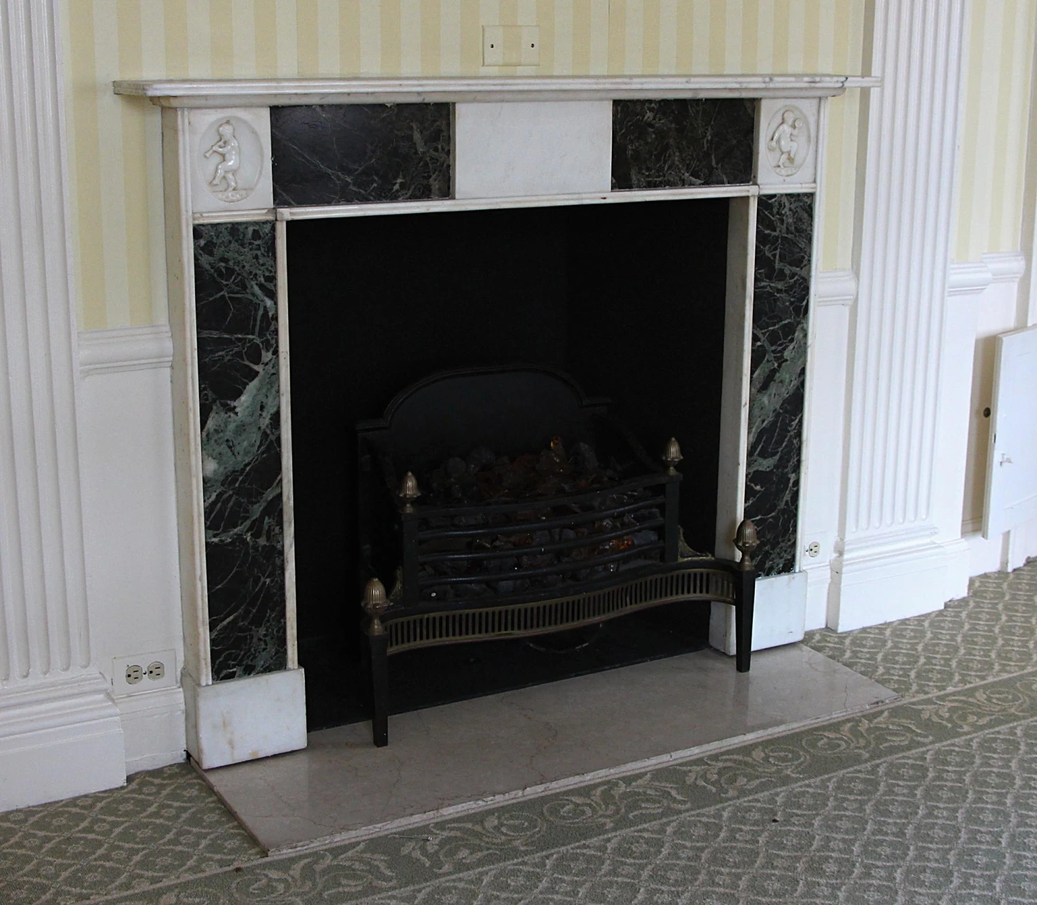 Waldorf Astoria Early Verde Antico And Statuary Marble Mantel 5 Waldorf Astoria Early Verde Antico And Statuary Marble Mantel - Image 3