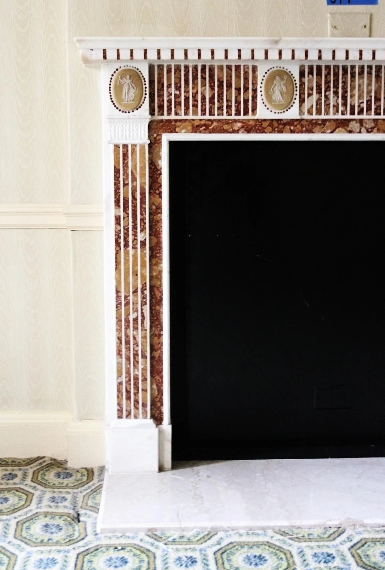 Waldorf Astoria Marble Mantel With Red & Yellow Inlay 5 Waldorf Astoria Marble Mantel With Red & Yellow Inlay - Image 3