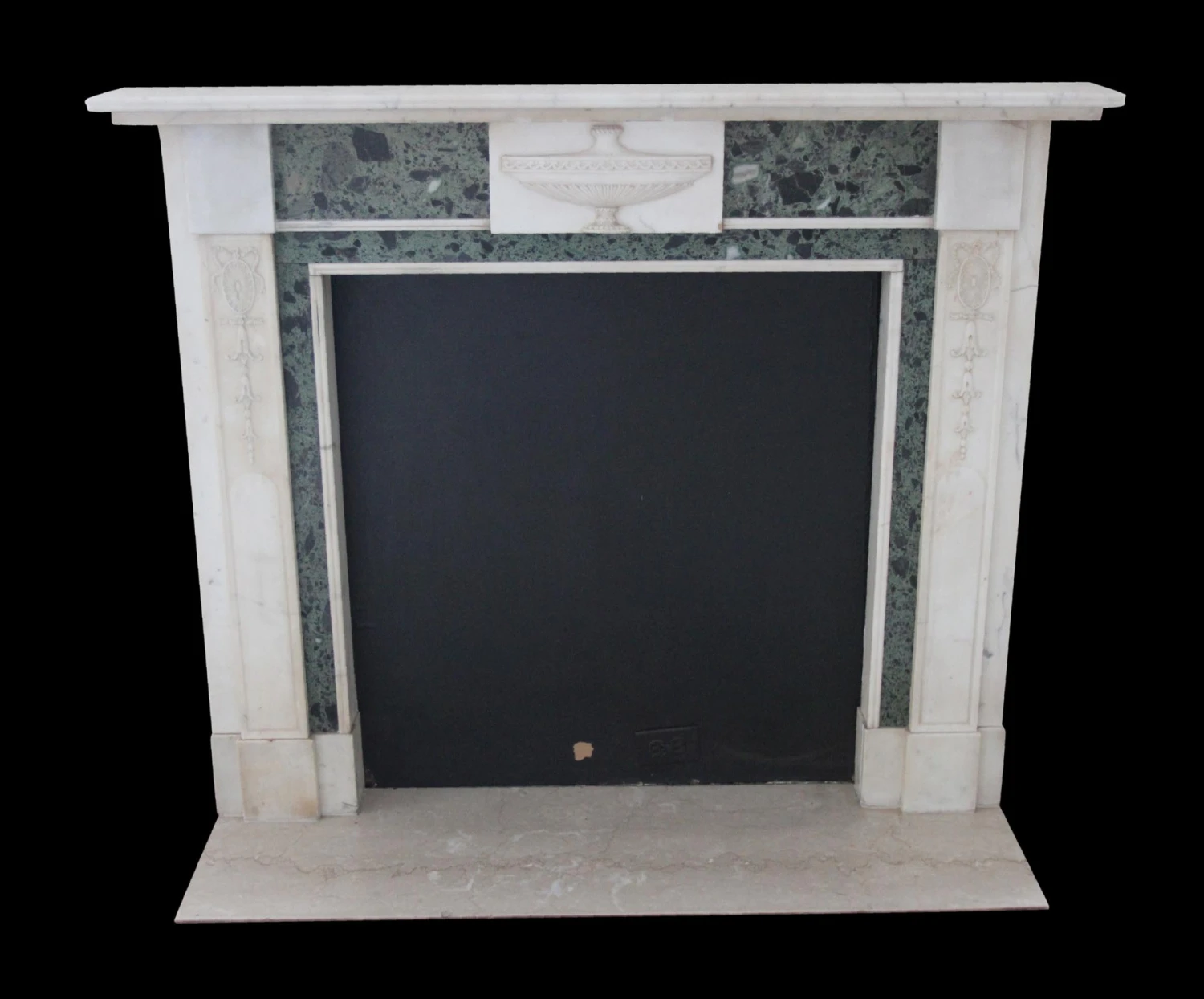 Statuary White & Verde Antico Green Marble Mantel From The Herbert Hoover Room Of The Waldorf Astoria 3 Statuary White & Verde Antico Green Marble Mantel From The Herbert Hoover Room Of The Waldorf Astoria