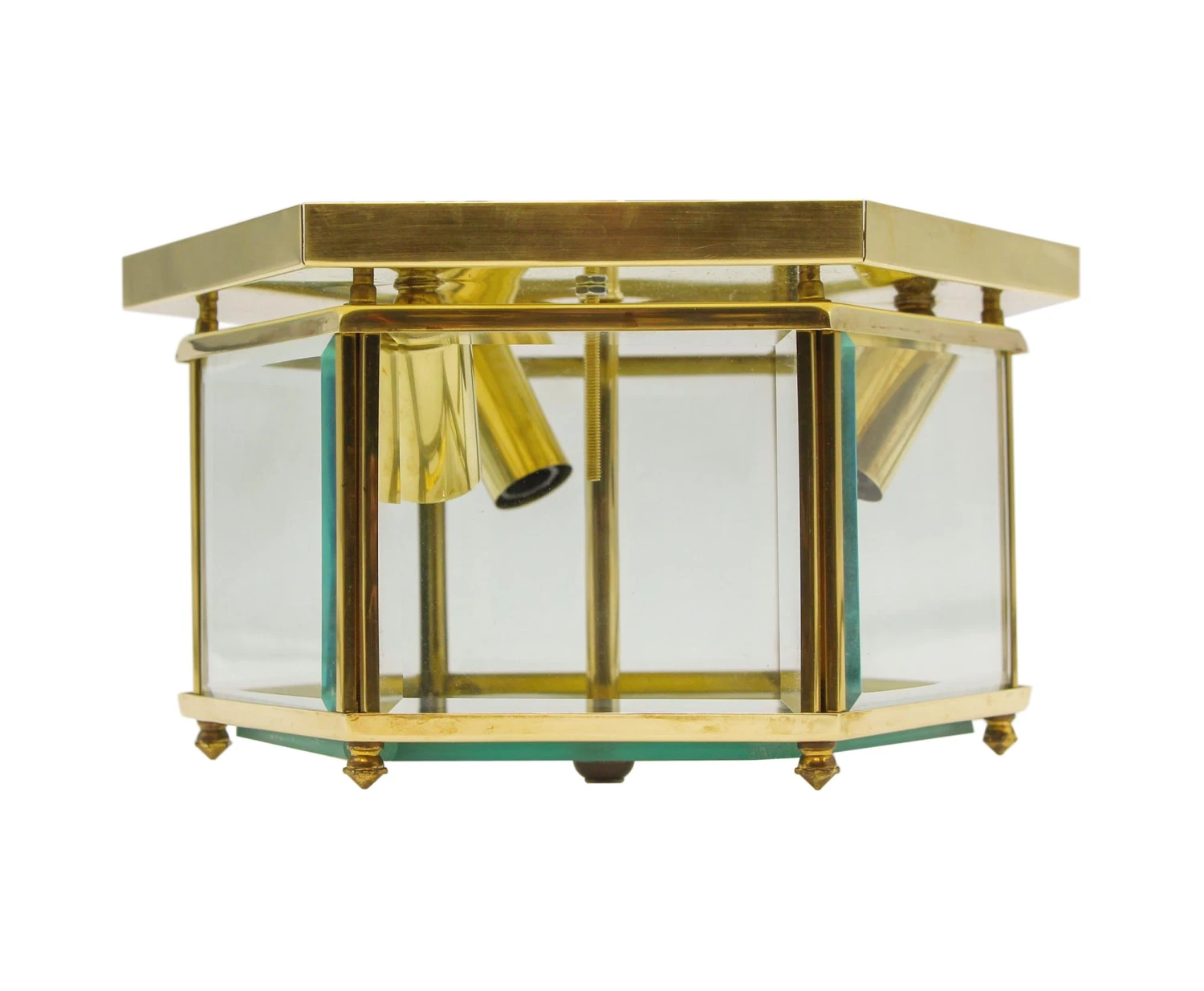 Waldorf Astoria Brass & Beveled Glass Hexagon Flush Mount 3 Waldorf Astoria Brass & Beveled Glass Hexagon Flush Mount