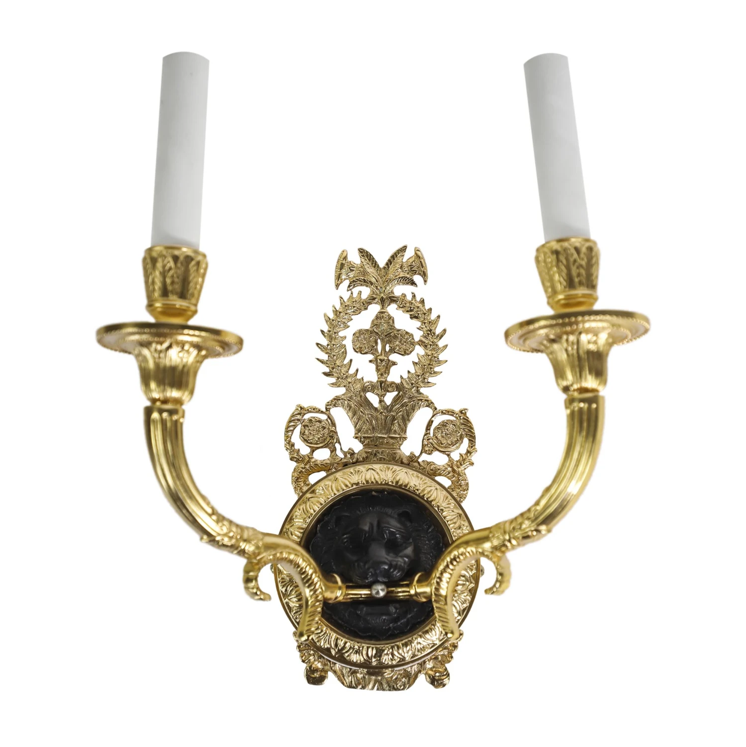 Waldorf Astoria Empire Gold Gilt & Black Lion Head Brass Wall Sconces 3 Waldorf Astoria Empire Gold Gilt & Black Lion Head Brass Wall Sconces