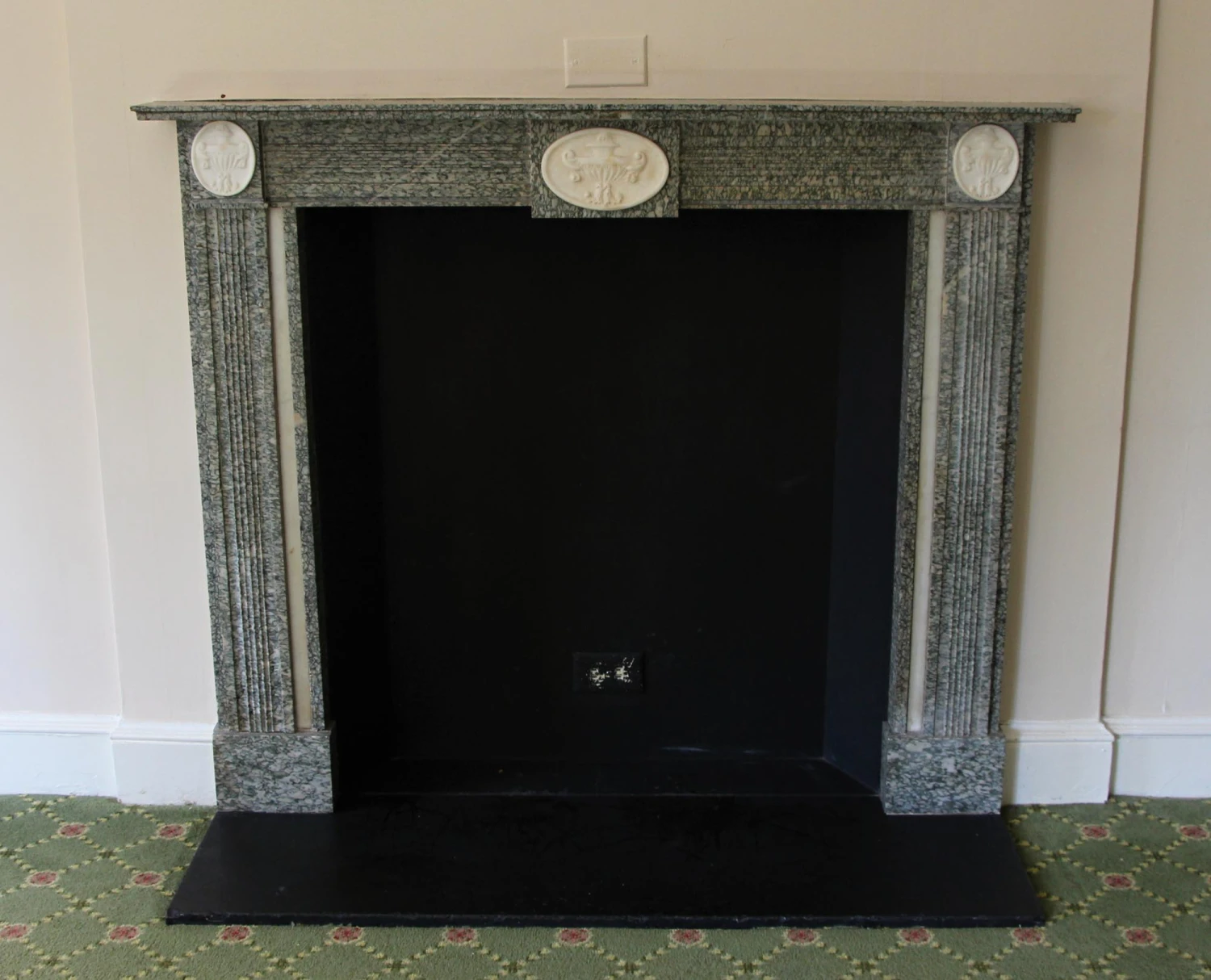 Waldorf Astoria Gray Marble Mantel With Urn Detail 4 Waldorf Astoria Gray Marble Mantel With Urn Detail - Image 2