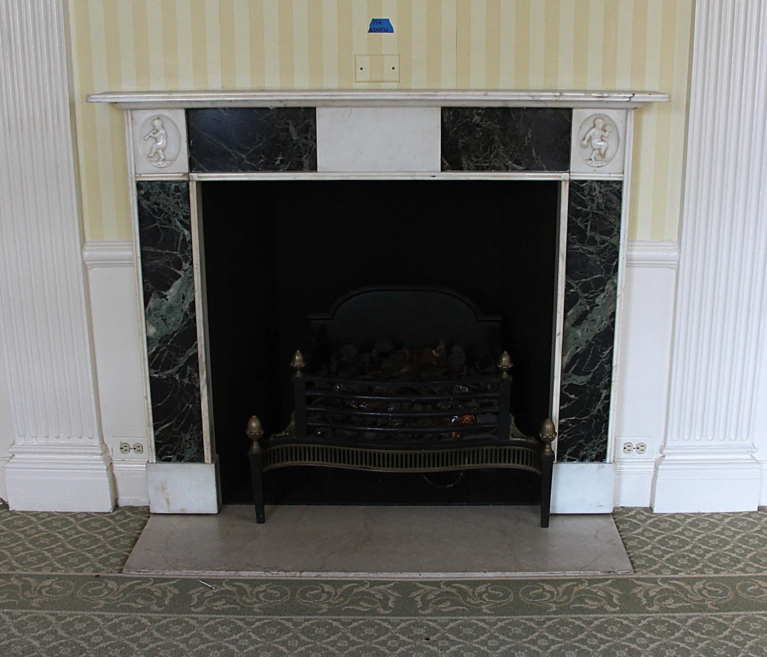 Waldorf Astoria Early Verde Antico And Statuary Marble Mantel 4 Waldorf Astoria Early Verde Antico And Statuary Marble Mantel - Image 2