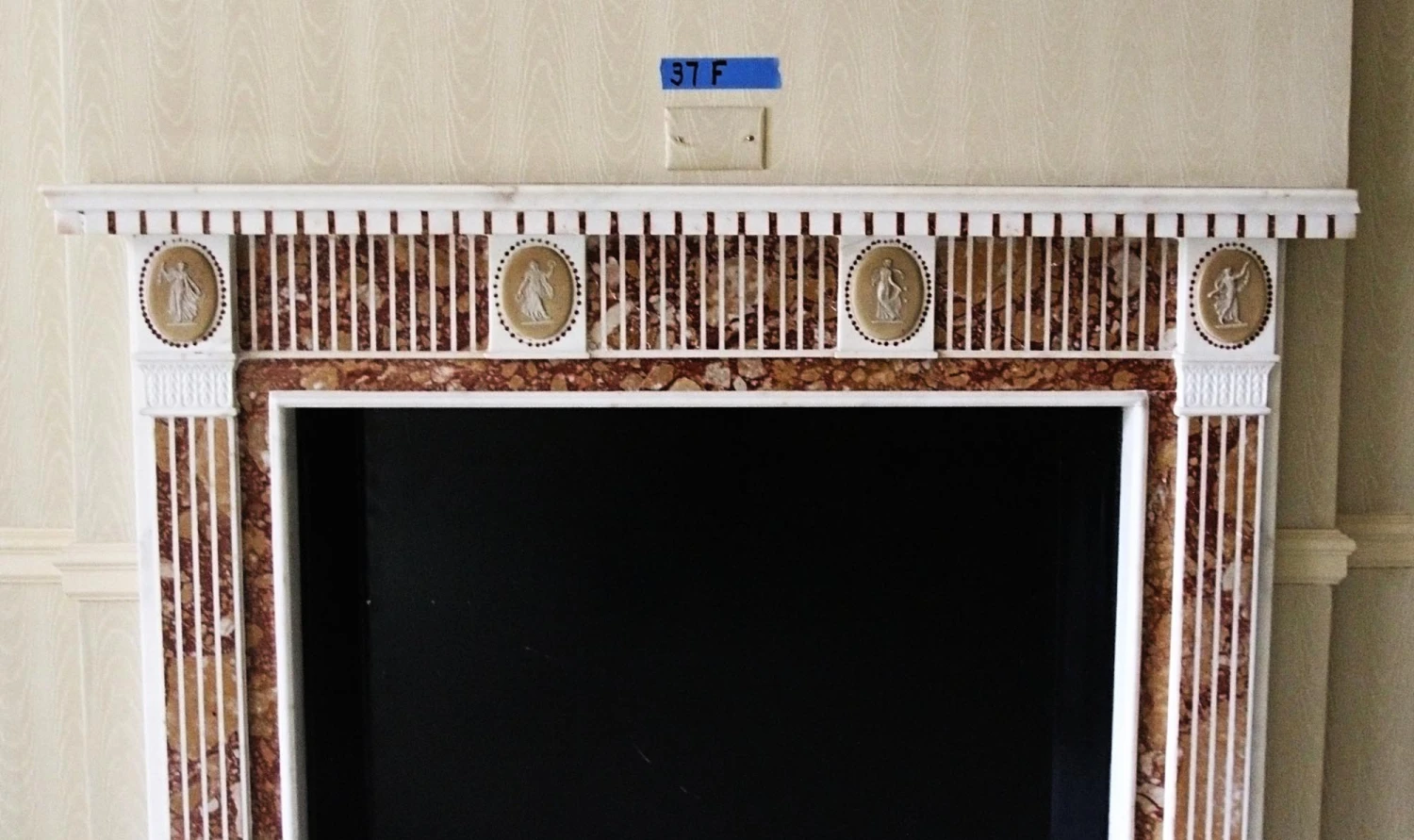 Waldorf Astoria Marble Mantel With Red & Yellow Inlay 4 Waldorf Astoria Marble Mantel With Red & Yellow Inlay - Image 2