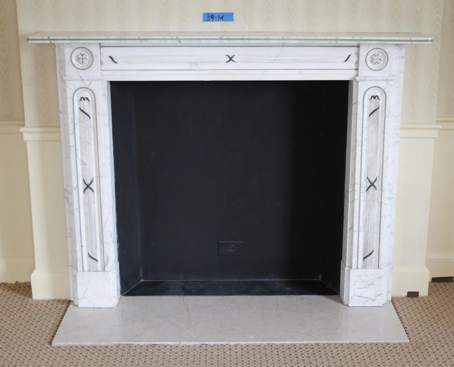 Waldorf Astoria White Marble Mantel With Bulls Eye Motif 4 Waldorf Astoria White Marble Mantel With Bulls Eye Motif - Image 2