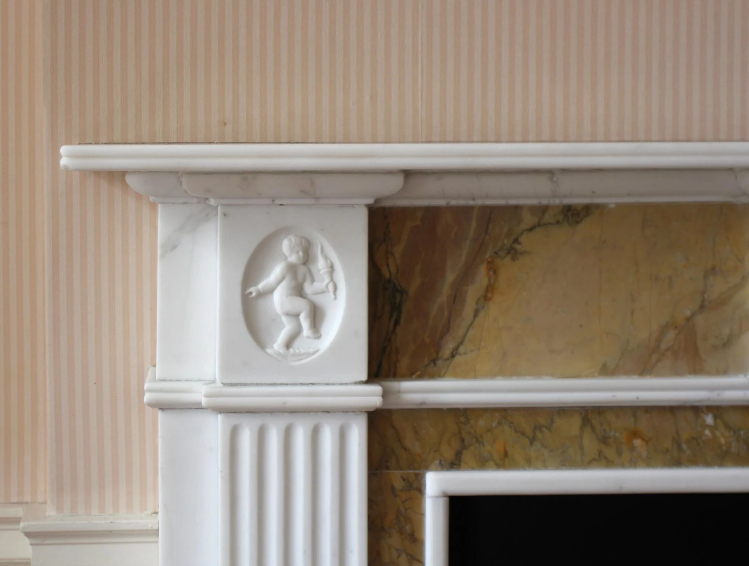 Waldorf Astoria English Marble Mantel With Boy Beside A Fire Motif 4 Waldorf Astoria English Marble Mantel With Boy Beside A Fire Motif - Image 2