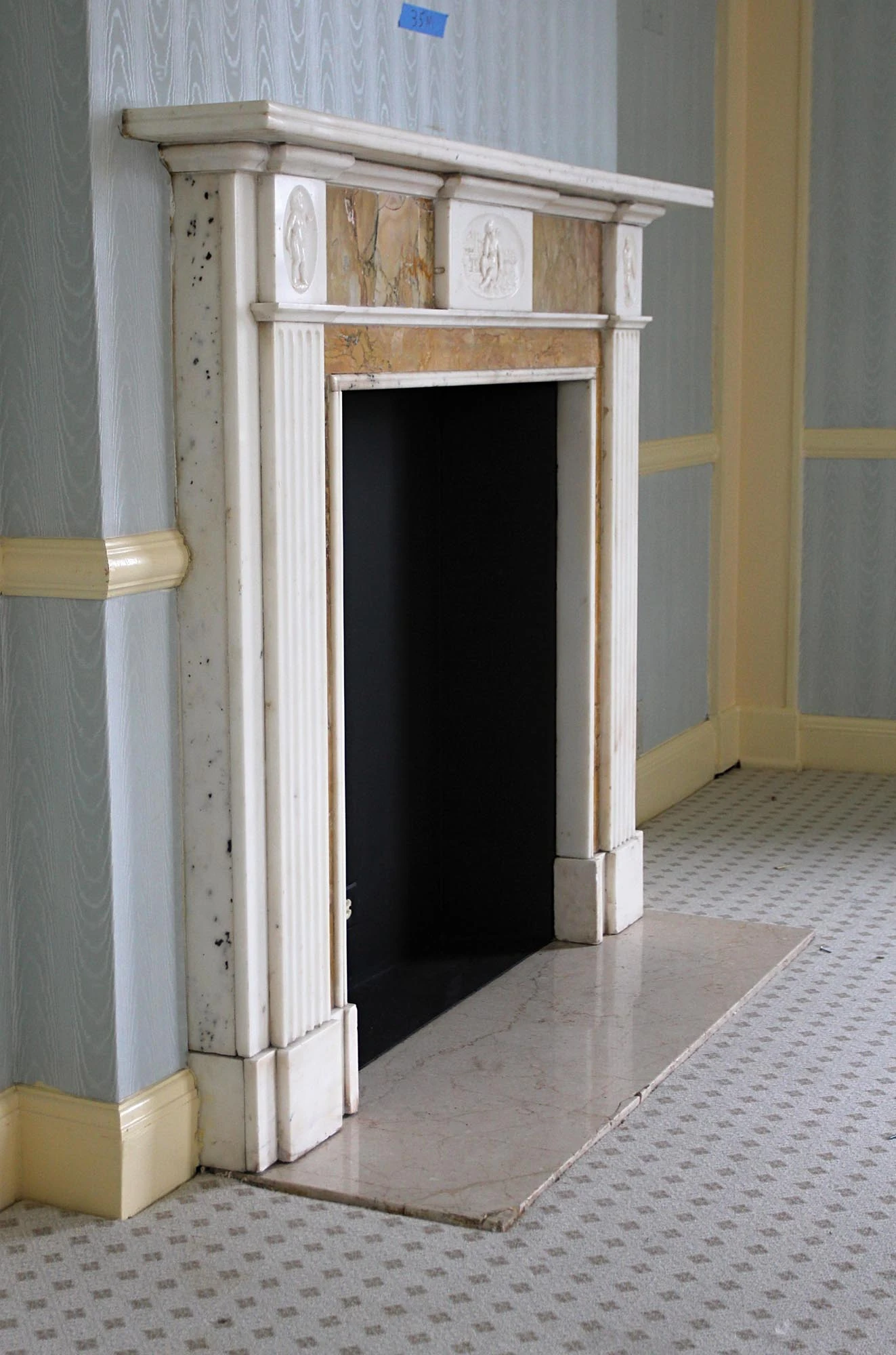 Waldorf Astoria English White & Tan Marble Mantel 4 Waldorf Astoria English White & Tan Marble Mantel - Image 2