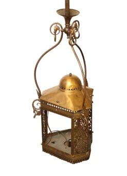 1890s Hand Crafted Brass Oil Pendant Ceiling Lantern