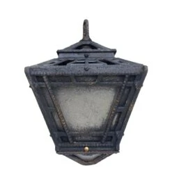 1910s Arts & Crafts Iron Exterior Lantern With Frosted Glass