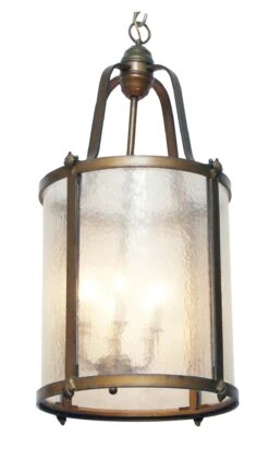 1920s Traditional Seeded Glass & Bronze Ceiling Lantern