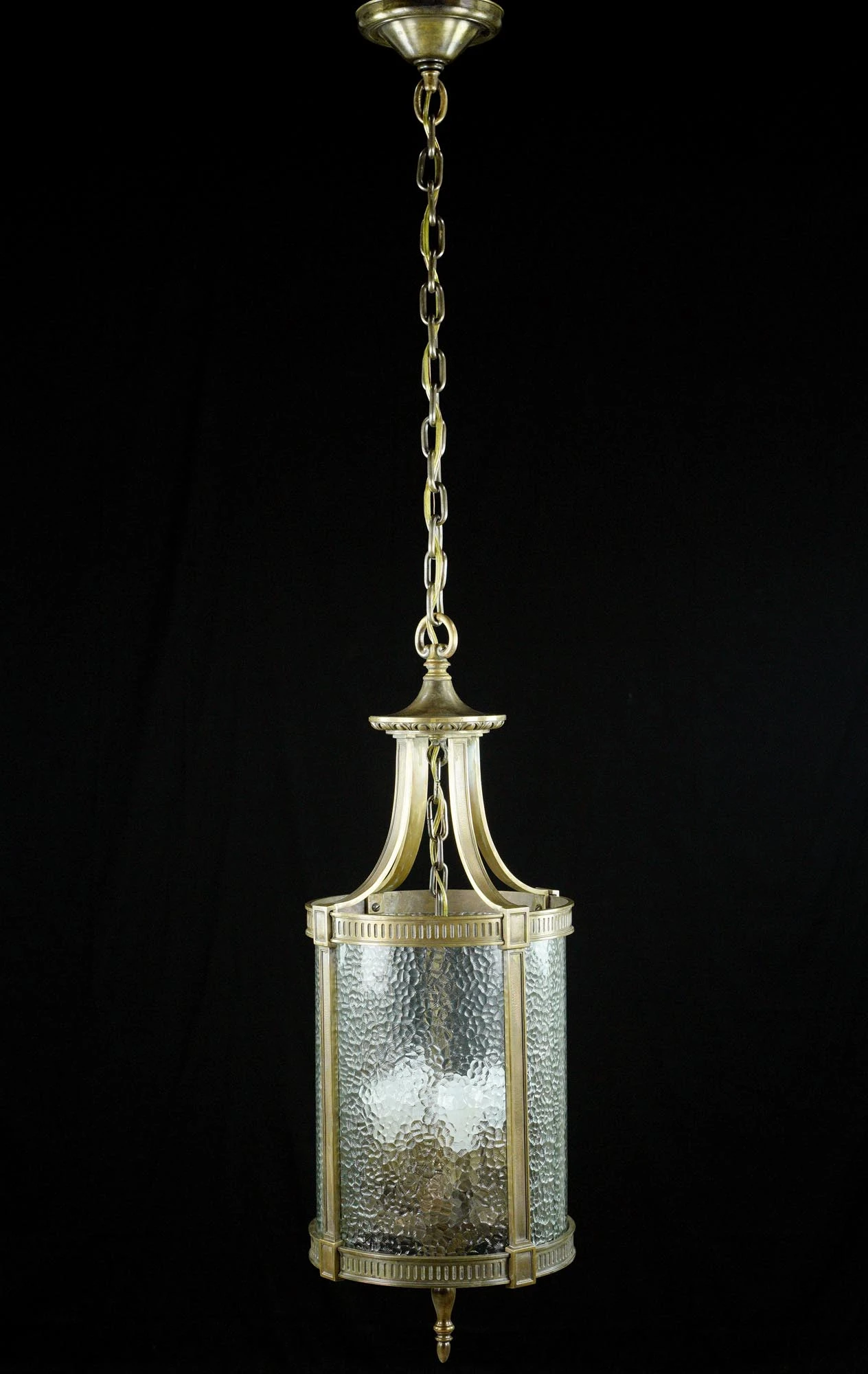1940s Federal Bronze Clear Pebbled Glass Hanging Lantern 3 1940s Federal Bronze Clear Pebbled Glass Hanging Lantern