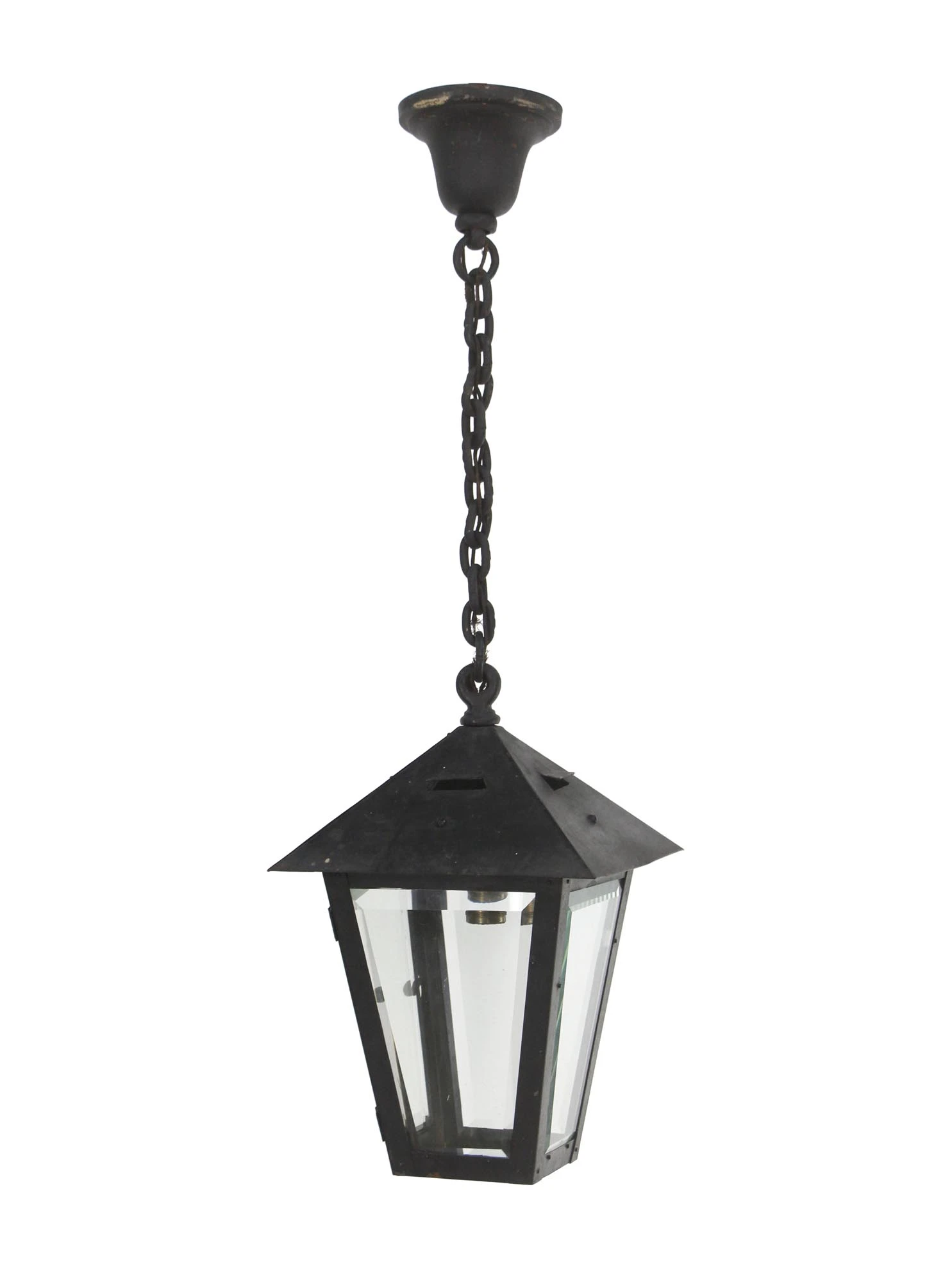 1940s Wrought Iron & Brass Ceiling Exterior Lantern 3 1940s Wrought Iron & Brass Ceiling Exterior Lantern