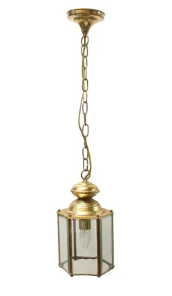1970s Traditional Beveled Glass Brass Hanging Lantern