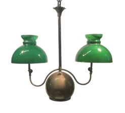 19th Century Converted Green Glass & Brass Oil Lantern