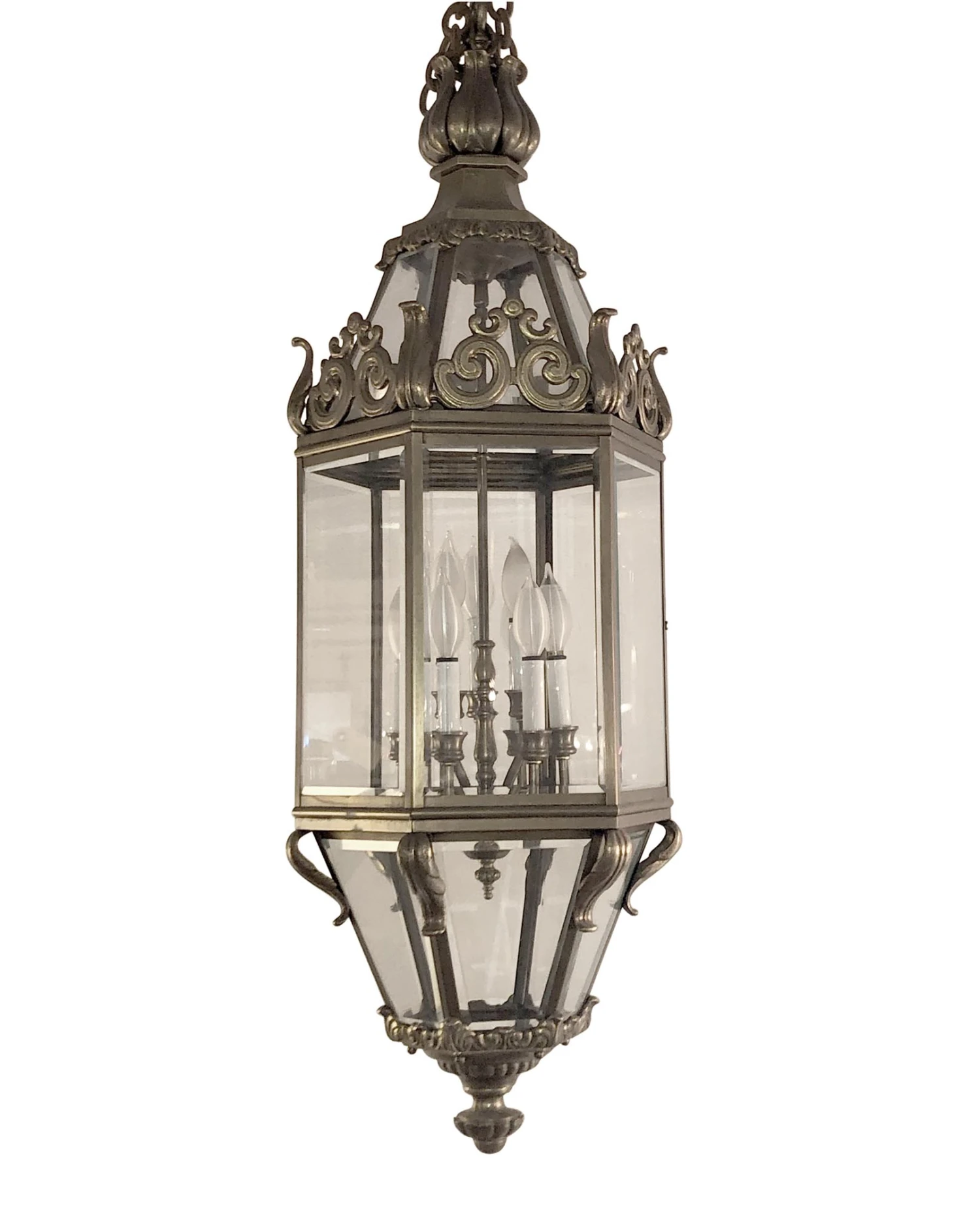 Antique Cast Bronze And Beveled Glass Ceiling Lantern 3 Antique Cast Bronze And Beveled Glass Ceiling Lantern