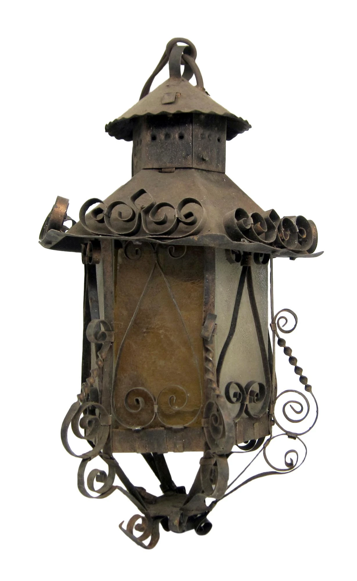 Antique Iron Amber Glass Ceiling Lantern 3 Antique Iron Amber Glass Ceiling Lantern