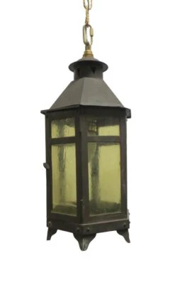 Antique Iron & Glass Arts & Crafts Ceiling Lantern