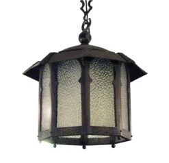 Antique Tudor Gothic Pebbled Glass Ceiling Lantern
