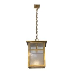 Arts & Crafts Mission Brass Textured Clear Glass Ceiling Lantern