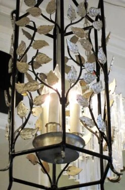 Contemporary Black Wrought Iron Open Frame Lantern With Crystal Leaves 8 Contemporary Black Wrought Iron Open Frame Lantern With Crystal Leaves -OGT Sale Store wall ceiling lanterns for sale chr21521